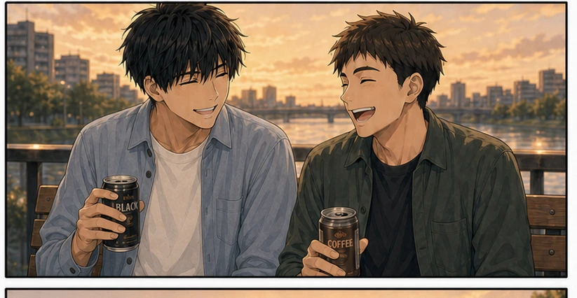 友達と並んで笑う陽太
