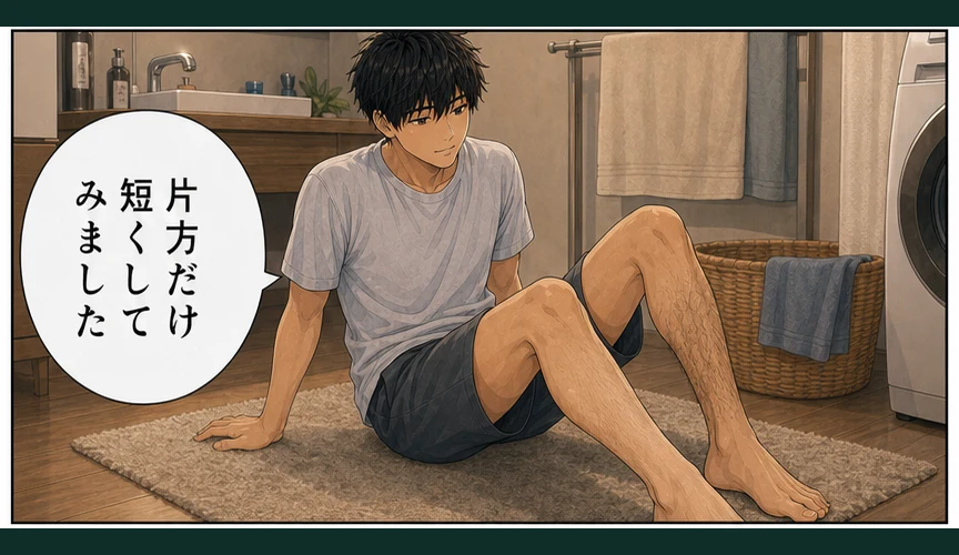 比較するため片脚の毛だけ短くした陽太